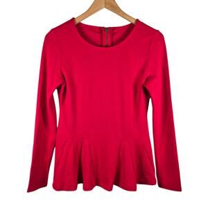 Womens Vibrant Red Peplum Top Long Sleeve Career Feminine Romantic Holiday Work